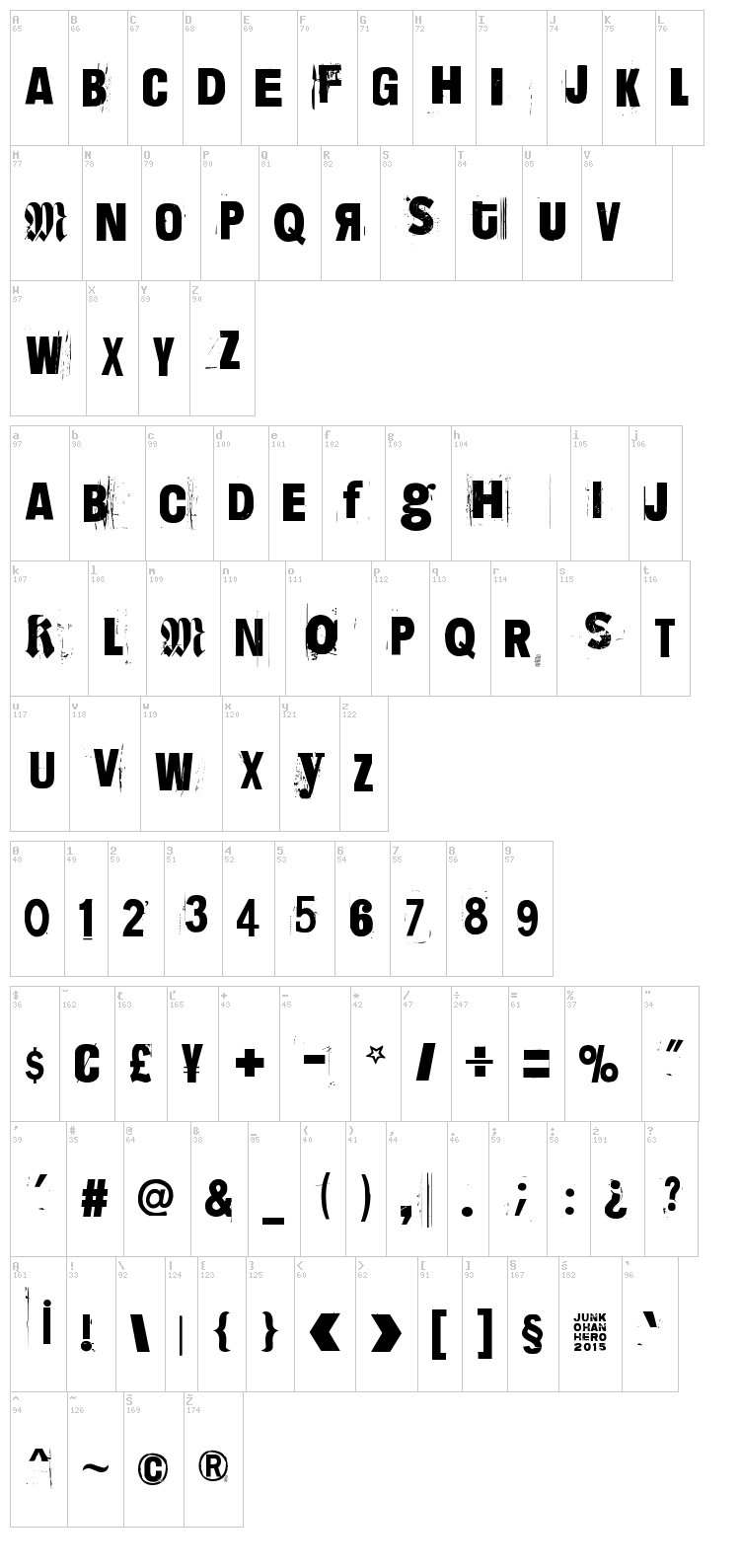 Dimension Zero font map